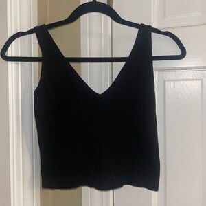 Black V-Neck Ribbed Women's Crop Top